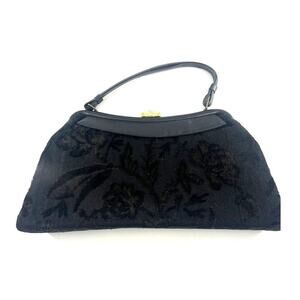 Vintage Verdi Purse Black Embroidery Floral Snap Closure Shoulder Bag Tapestry
